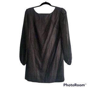 FindersKeeper Cocktail Mini Dress black Sheer Long Sleeve V-back opening size M